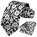 HISDERN Ties for Men Printed Floral Black Silk Tie & Pocket Square Set Fashion Business Formal Pretty Flower Wedding Neckties