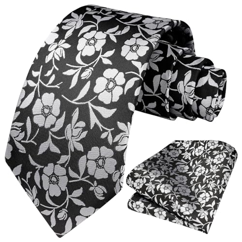 Image of HISDERN Mens Ties Solid Color Tie and Pocket Square Set Classic Woven Formal Neckties & Handkerchief Wedding Party