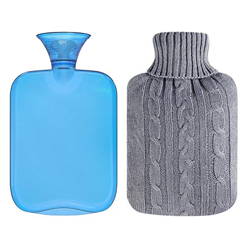Attmu Classic Rubber Transparent Hot Water Bottle 2 Liter with Knit Cover - Blue (Light Blue)
