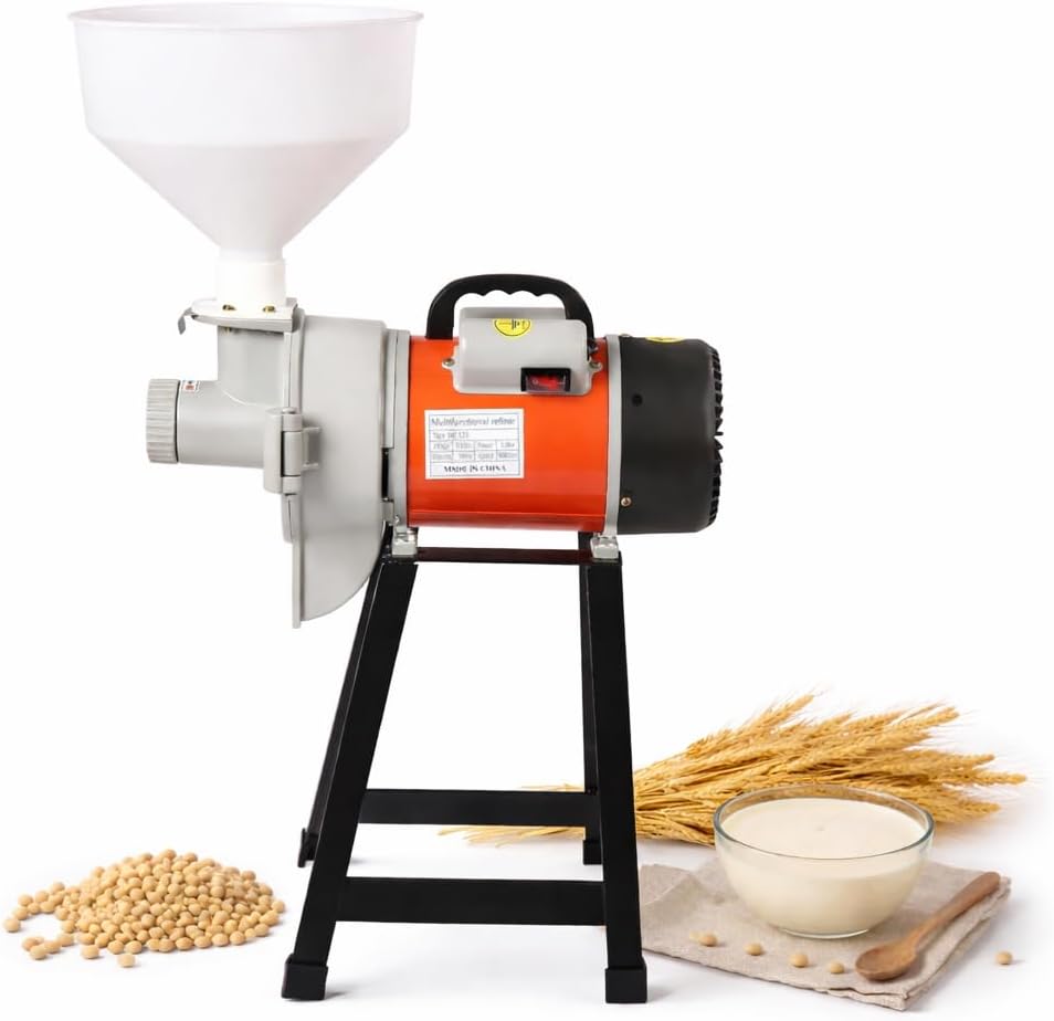 Electric Grain Mill Grinder, 2200W Commercial Wet Corn Mill Machine with Funnel, 110V Feed Grinders for Corn, Wheat, Rice, Coffee, Cereals (Orange+Black+Silver)