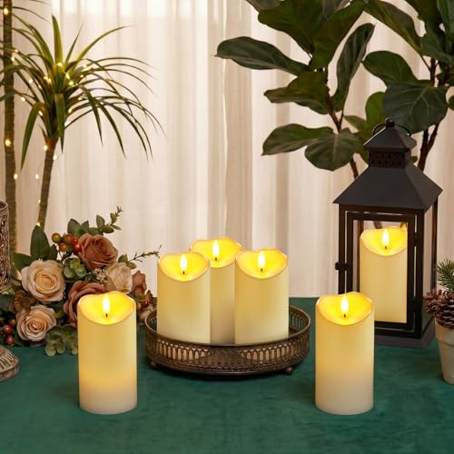 Image of Homemory Waterproof Candles Outdoor, 6 Pack 3 inchx6 inch Flameless LED Pillar Candles with Remote & Timer, Battery Operated Flickering Candles for Patio, Garden, Lantern, Outdoor Decor