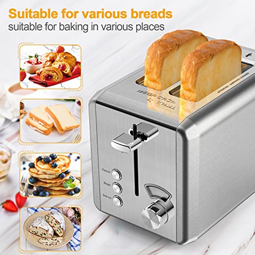 WHALL® Toaster Stainless Steel, 6 Bread Shade Settings, 1.5in Wide Slot, Bagel/Defrost/Cancel Function, Removable Crumb Tray, High Lift Lever, for Various Bread Types - Image 4
