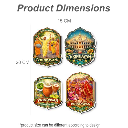 Image of Regalo Casila Vrindavan Souvenir Fridge Magnet Set of 4 Pcs Kirtan Yatra Lathmar Holi Vrindavan Temple Street Food Refrigerator Magnets Travel Souvenir Gift Kitchen Fridge Decor