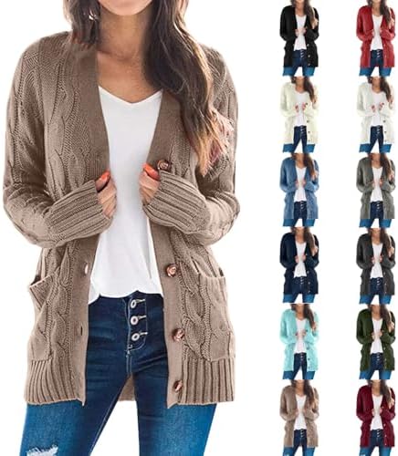 Cardigan Sweater for Women Open Front Button Sweaters with Pockets Loose Slouchy Oversized Fall Outerwear Coat