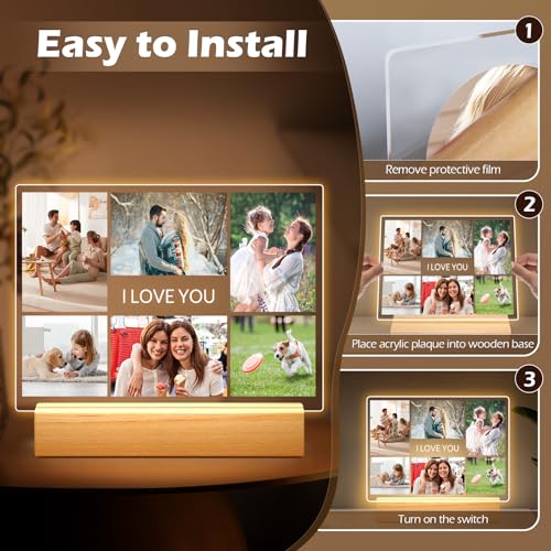 Personalised Photo Frame, Personalised Picture Frame with Night Light, Customised Photo Frame, Personalised Anniversary Birthday Gifts for Women Men Her Him Girlfriend Boyfriend Couple - Image 5