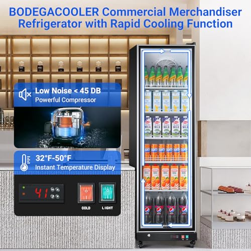 BODEGACOOLER Commercial Beverage Refrigerator with Glass Door,12.5 Cu.Ft Commercial Drink Refrigerator,Upright Large Display Merchandiser Beverage Bar Cooler with Soft LED Light,Adjustable Shelves - Image 5