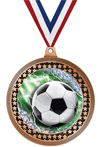 2.75" Soccer Glitz Medal Awards, Bronze Vega Soccer Glitz Team Trophy Awards Includes Free Neck Ribbon 100 Pack