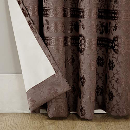 Sun Zero Elidah Medallion Bonded Velvet Thermal Extreme Total Blackout Grommet Curtain Panel, 50" X 84", Mocha #TOP2