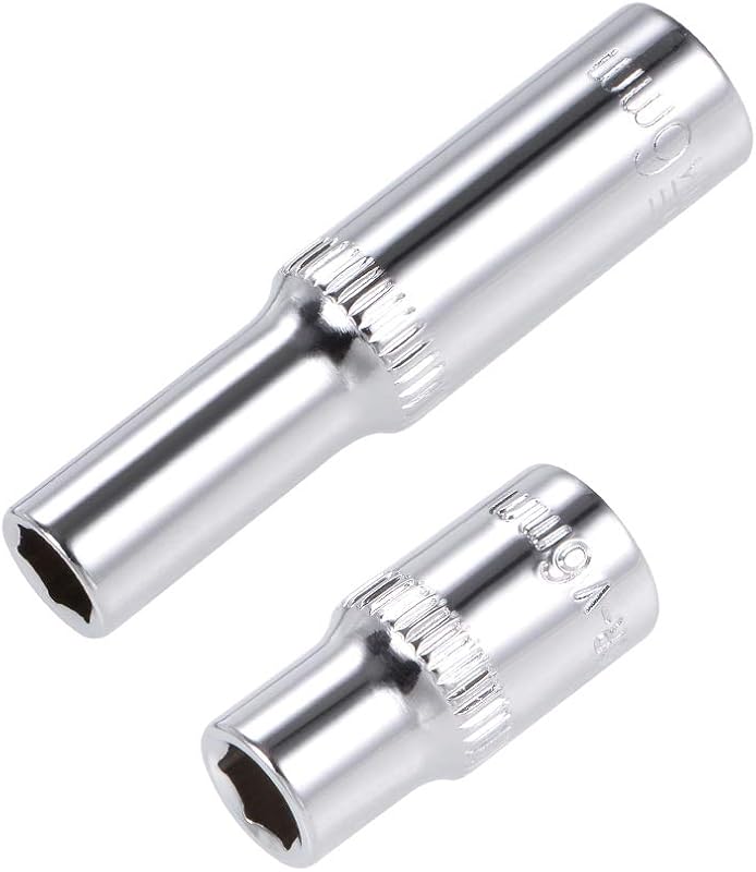 uxcell Jogo de Soquetes Sextavados de 6 mm com Encaixe de 6,35 mm, Curtos e Profundos, em Aço Cromo-Vanádio, 2 Peças