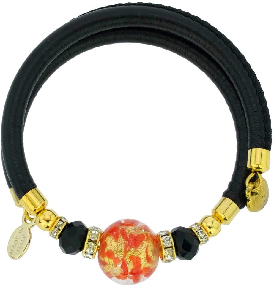 Glass Of Venice Dorato Murano Glass Leather Bracelet - Red