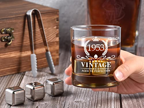 70Th Birthday Gifts For Men, Vintage 1953 Whiskey Glass And Stones Gift Set Of 2, Funny 70 Birthday Gift For Dad Husband Brother, 70 Birthday Present Ideas For Him, 70 Year Old Bday Decorations #TOP4