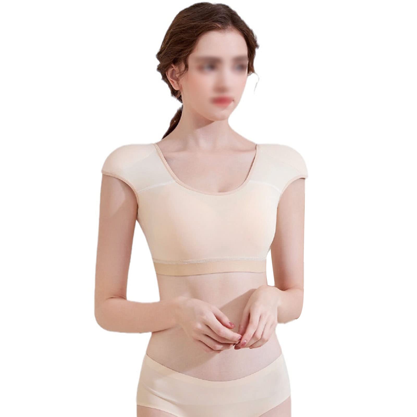 Donne Signore 2 in 1 Tee con spallina incorporata per migliorare le spalle scivolose, strette e collassate(M,Beige)