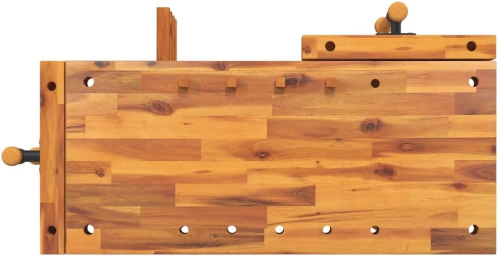 Wooden Workbench with Vices for Garage, Workshop and Home, Work Bench Hardwood Workbench Workstation, Multipurpose Work Bench Table, 36.2"x18.9"x32.7" Solid Wood Acacia