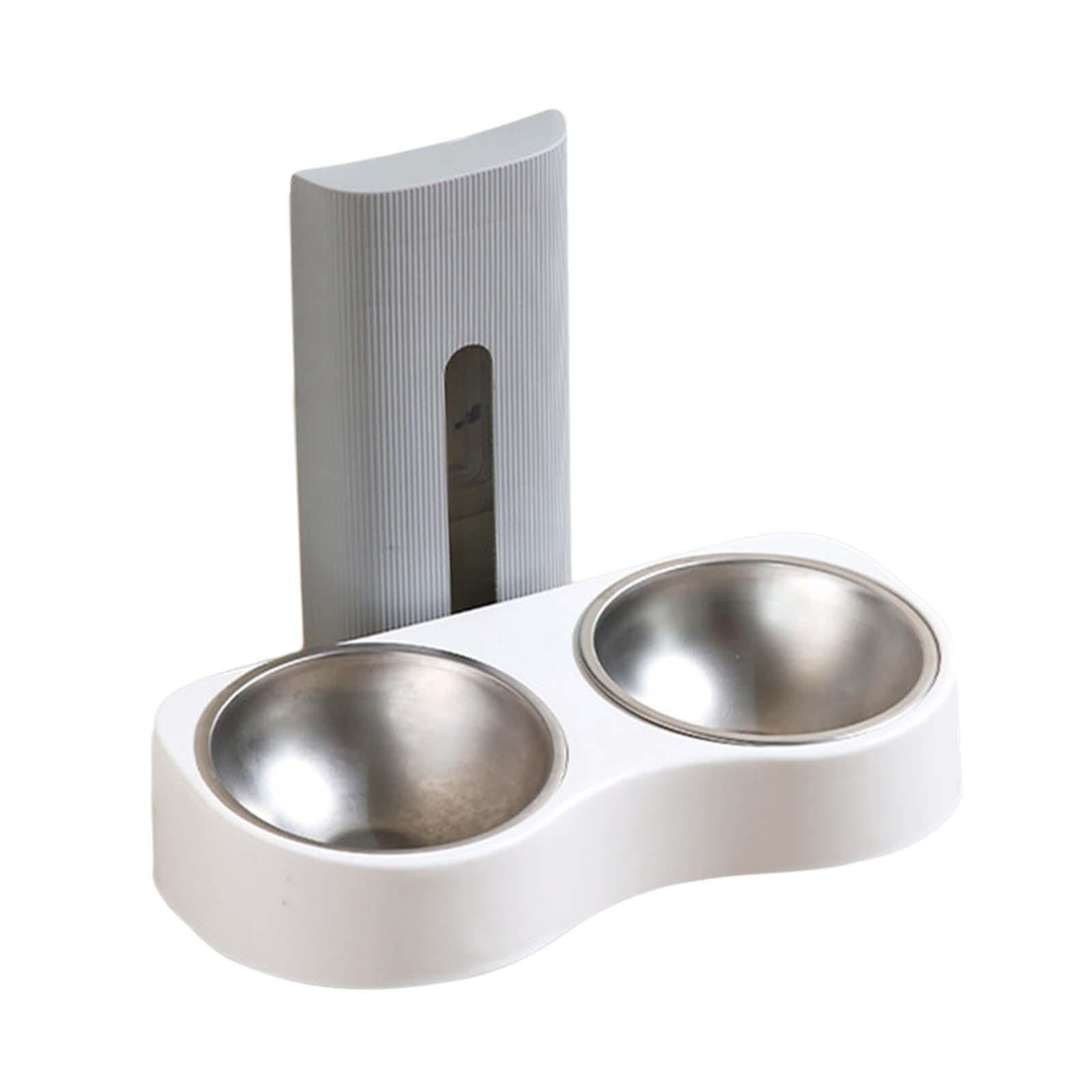 Comedero Doble para Mascotas Extraíble Ajustable Diseño Compacto Resistente Al Desgaste Instalación en Pared Fácil Limpieza Adecuado para APA, Gris Y Blanco