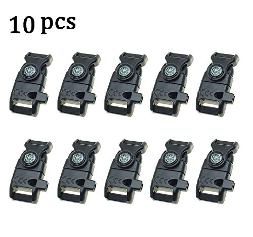 YEHAM 10 PCS Emergency Whistle Buckle come with Compass&Fire Starter&Flint Scraper for Outdoor