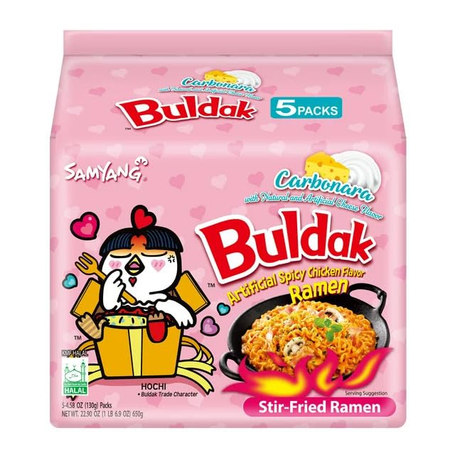 Miniatura 3 de Samyang Buldak Ramen Carbonara - Fideos de fuego picantes coreanos, paquete de 2 unidades de 5 x 4.58 onzas cada uno (10 en total) y un paquete de