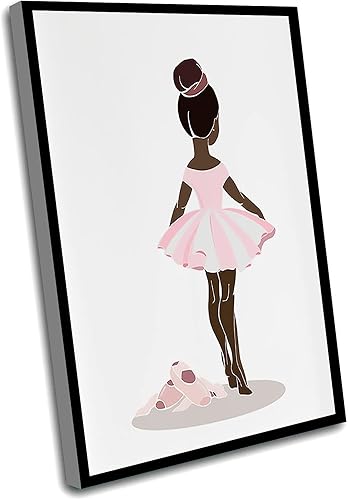 Windrain Decoración de pared para niñas, arte de pared en lienzo para guardería, arte de pared de bailarina negra, bailarina afro, decoración de