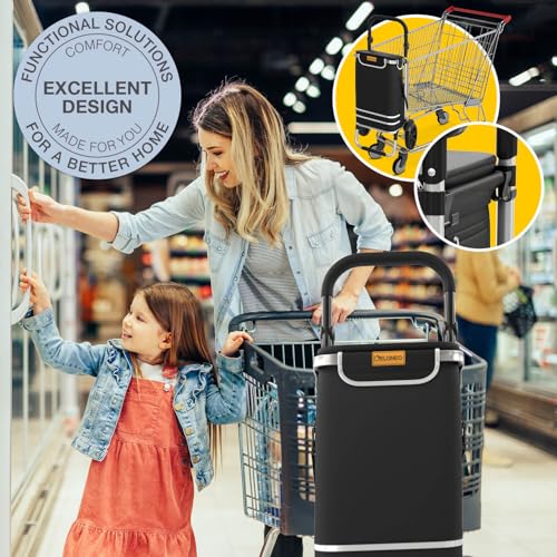 ELONEO Einkaufstrolley klappbar, Einkaufswagen mit Kühlfach, 3in1 Trolley, Sackkarre &...