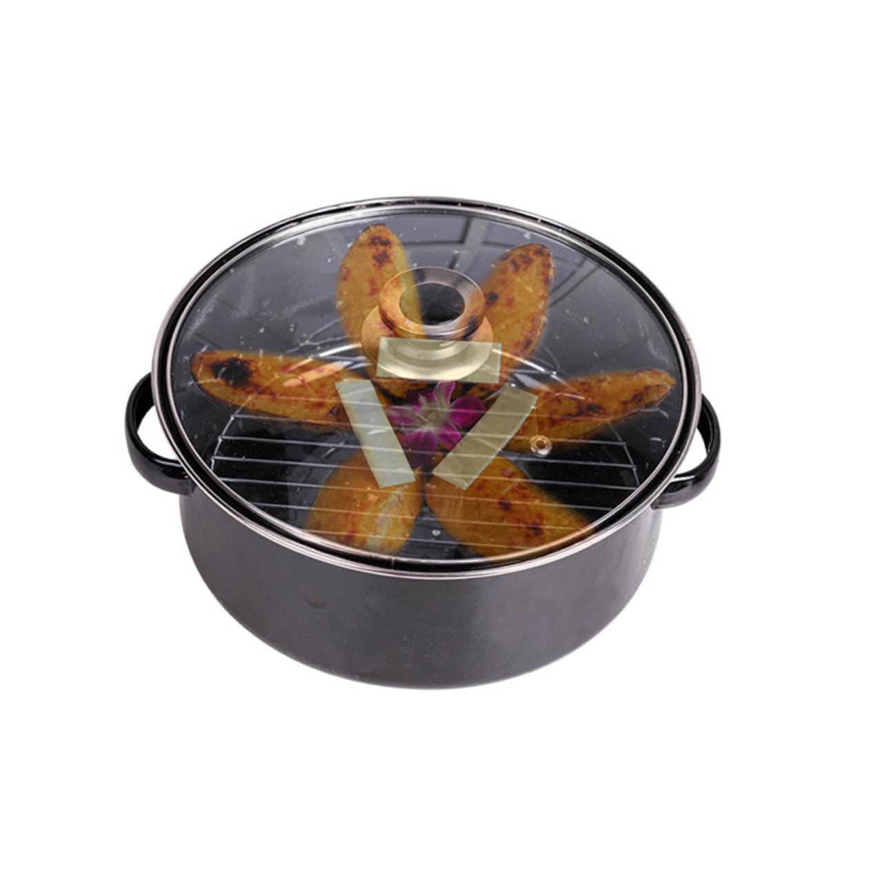 MAGICLULU Récipient en Fonte Noir pour Cuisson Facile Four avec Conduit de Fumée Bords Lisses sans Bavures pour Rôtir Pommes de Terre Douces et Ailes de Poulet