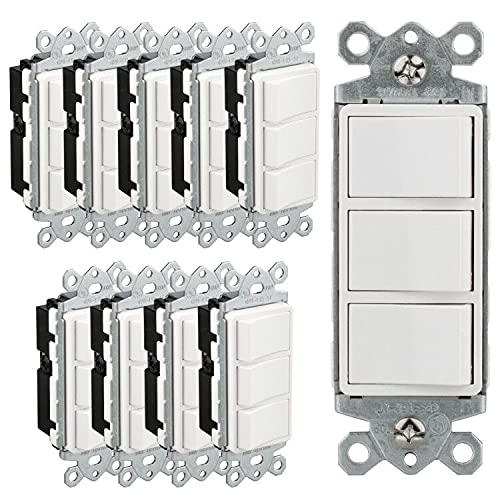 Enerlites 15 Amp 120V-277V Triple Paddle Rocker Decorator Light Switch, Single Pole, Residential Grade in Light Almond (3-Pack