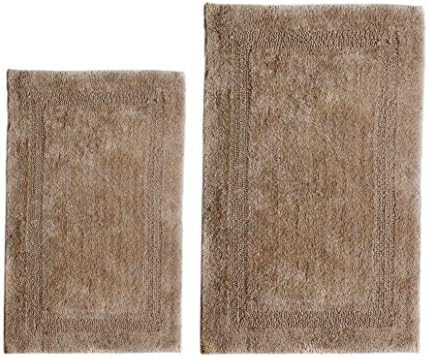 WOVEN ST. Reversible Tufted Bath Rugs | Area Rugs for Spa, Vanity Shower, Bathrooms, Kitchen, Bedroom | Water Absorbent Linens | 100% Cotton | Pack of 2 | 17’’ x 24’’ & 21’’ x 34’’ Inches | Brown