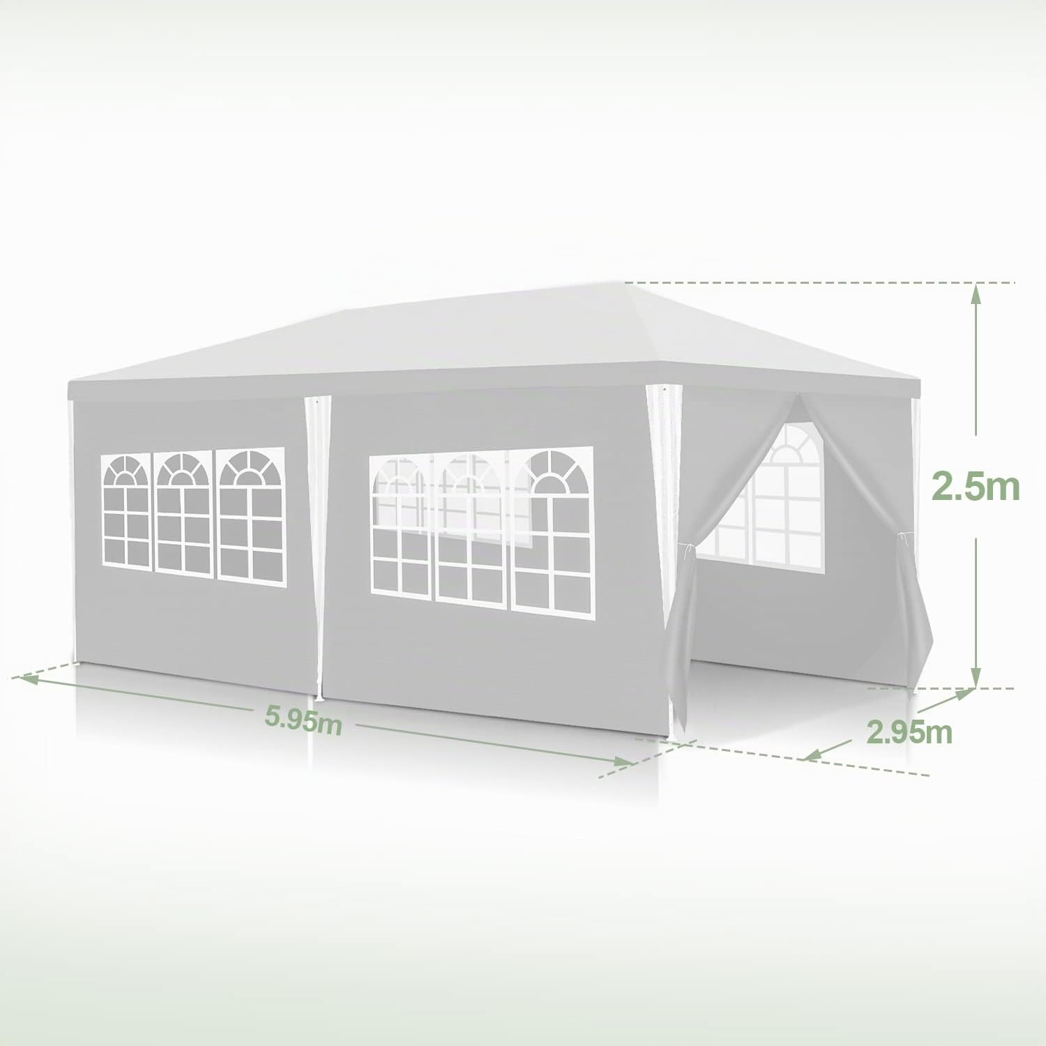 Gazebo da 3 x 6 m, tenda per feste impermeabile, tenda da giardino, 100 g/m², birreria, alta qualità, in PE, resistente ai raggi UV, con 6 pannelli laterali, bianco