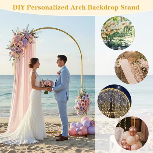 Image of 7.2 FT Metal Arch Backdrop Stand, Gold Wedding Arch Frame, Floral Balloon Arch Stand for Birthday Baby Shower Bridal Anniversary Graduation Ceremony Party Backdrop Decoration
