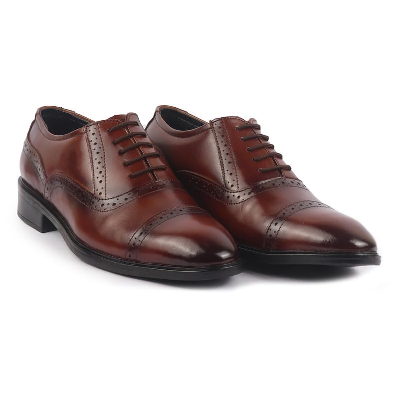 Image of FAUSTO Men Genuine Leather Formal Lace Up Brogue Shoes for Office | Meeting Event Shoes with Comfort
