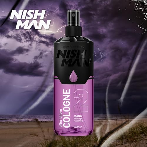 NISHMAN Aftershave Cologne 02 - Storm 400ml – Erfrischende Sprüh-Lotion für Herren – Duft von Vanille, Sandelholz, Lavendel, Patchouli – Herren Kölnisch Wasser