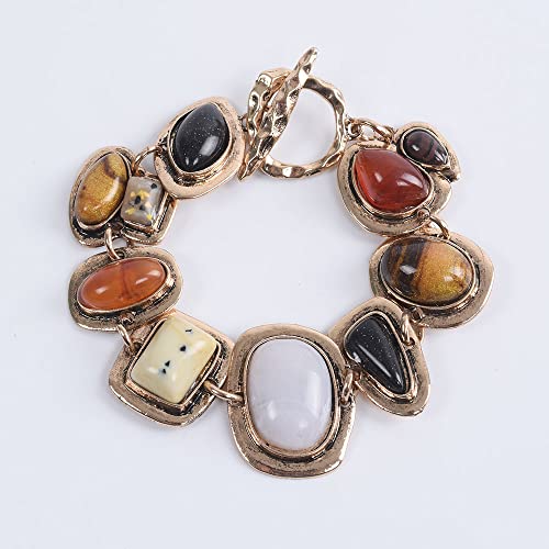 DATOA Vintage Large Colorful Stone Bracelet Simple Geometric OT-Clasp Link Bracelet Ethnic Style Jewelry2
