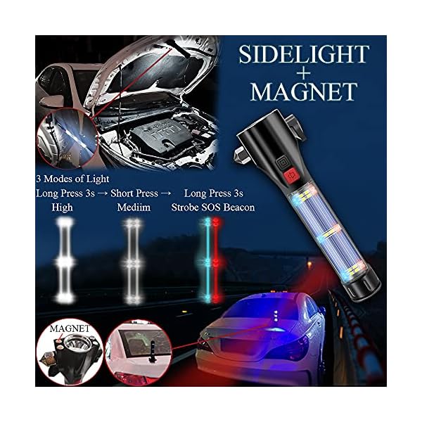 SINSEN Car Safety Hammer Flashlight, Tactical Emergency Rescue Tool