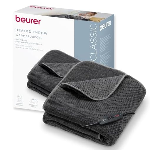 Beurer HD 65 Heizdecke, leichte Wärmedecke aus weichem Material mit 3 Temperaturstufen, Heizdecke mit Abschaltautomatik und Sicherheitssystem, maschinenwaschbar bei 30 °C, Made in Europe, grau