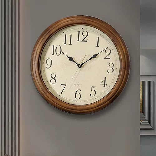 Miniatura 6 de CHIRAY - Reloj de pared decorativo silencioso de madera maciza de 16 pulgadas con números arábigos grandes, funciona con pilas, reloj analógico