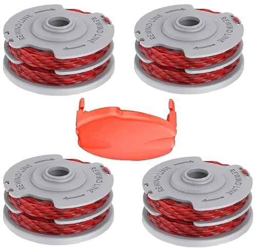 Strimmer Spool Line,4 PCS Φ1.5mm 11m FLY021 513937190 Standard Double Autofeed Nylon Replacement Spools + FLY060 Spool Cover,Compatible with Flymo Contour 500E Mini/Multi/Power Trim Grass Trimmer