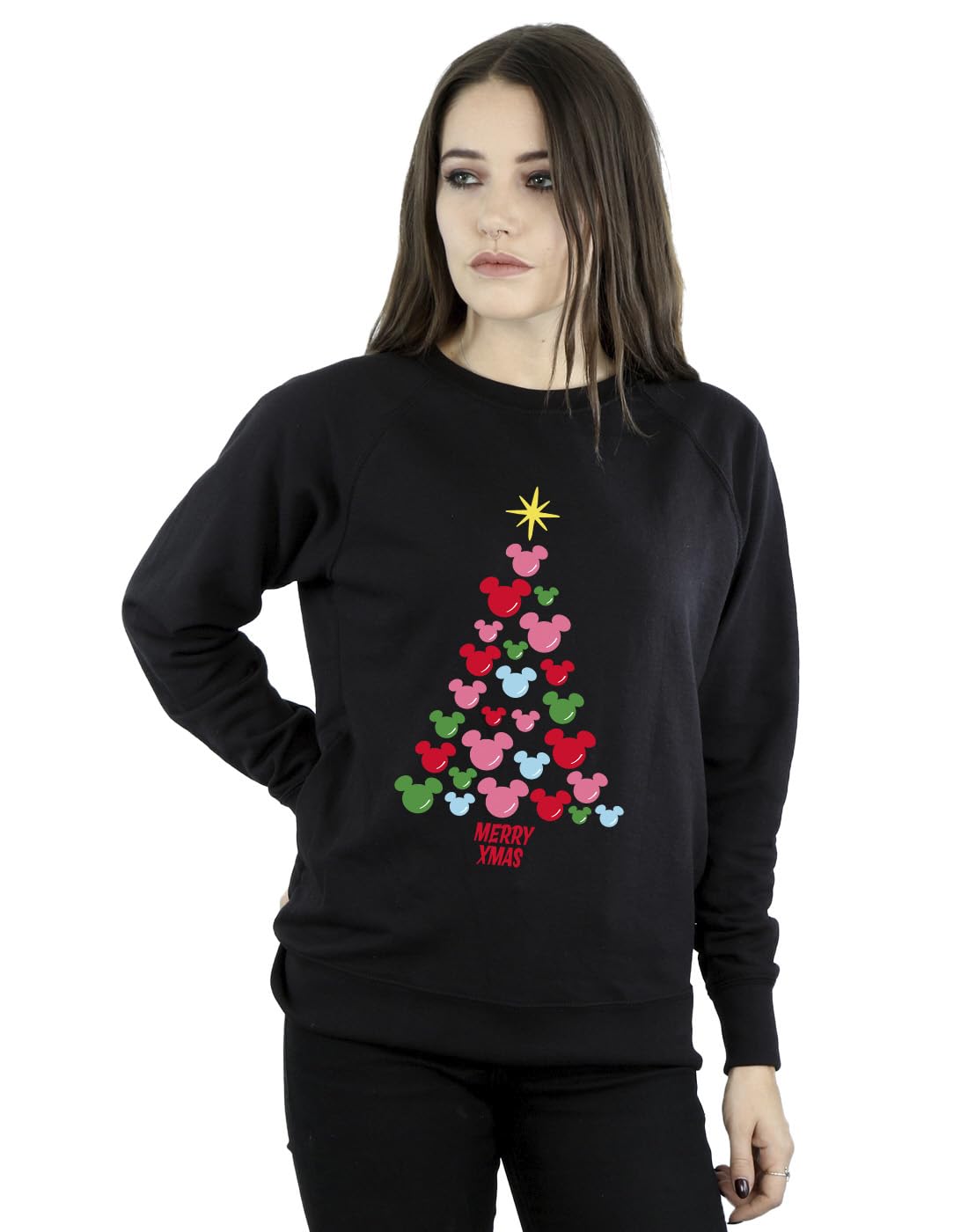 Disney Women's Mickey Mouse Christmas Tree Sweatshirt Black XX-Large