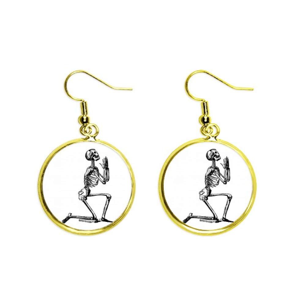 Pendientes de esqueleto humano rezando dorados tipo drop earring para mujer 2