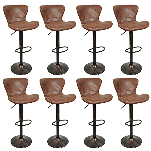 Sgabello Da Bar Steampunk Regolabile In Altezza (62-72cm), Girevole 360°, In Metallo E Ecopelle Marrone, Portata 150kg