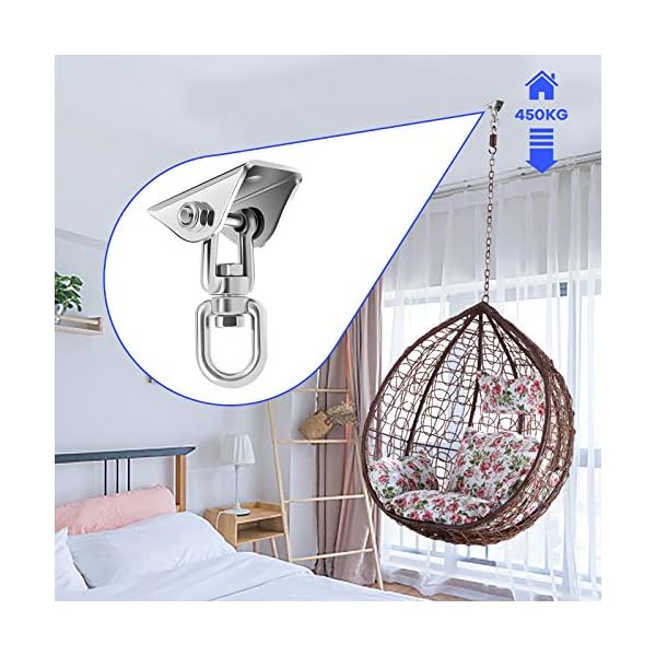 Awroutdoor 2PCS Stainless Steel Swing Hangers, Heavy Duty 360°Swivel Hammock Hooks 1000LB Capacity for Concrete Wooden Sets Playground Porch Indoor Outdoor Seat Trapeze Yoga, GYM - Image 6