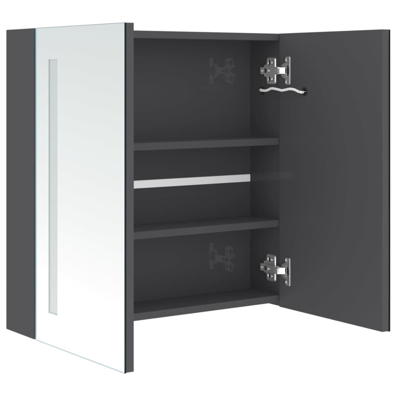 ATOMSTACK MAKER Spiegelschrank Bad 62x14x60 cm, glänzend grau, MDF+Glas, 2 Türen, 3 Böden, USB-Beleuchtung, Touch-EIN/Aus, für Make-up & Rasur – inkl. Montagematerial
