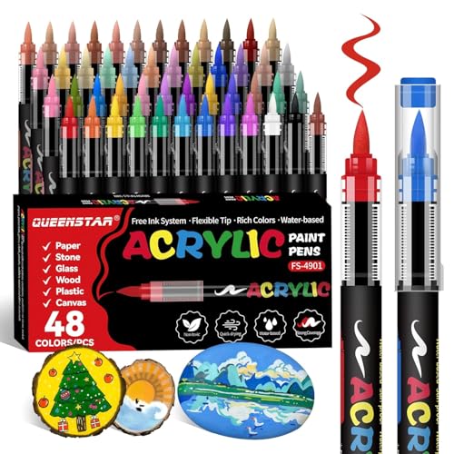 Wafeeq Acrylic Paint Markers Set – Dual Tip Waterproof Paint Pens for Rock, Wood, Glass, Fabric & DIY Art Crafts (48)