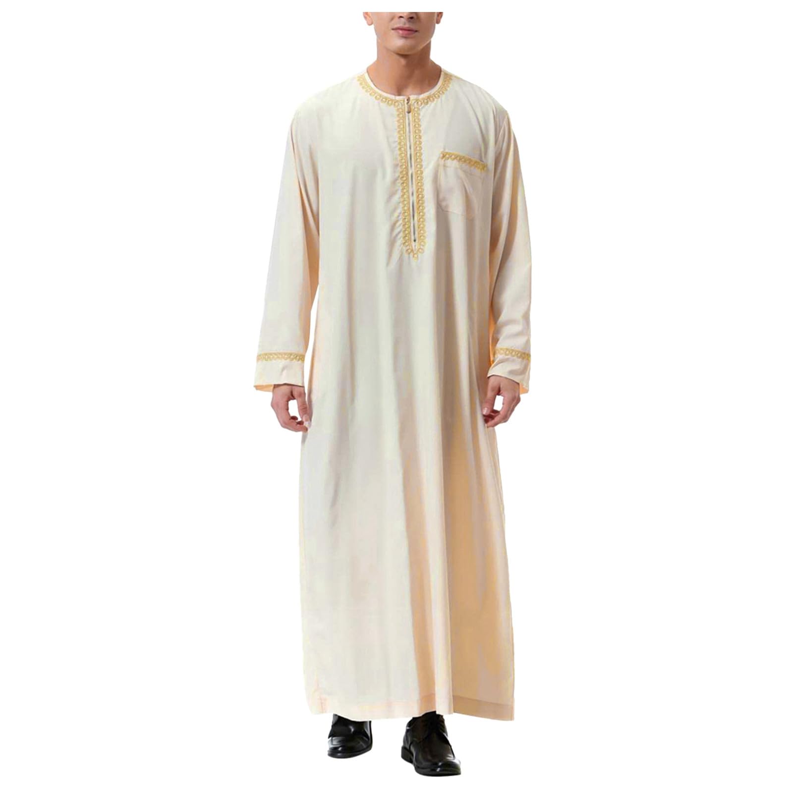 Qmfvqi Gebetskleidung für Männer Abaya Kaftan Herren Lang Kleid Elegant Muslim Arabische Islamische Kleidung Langarm Baumwolle Muslimische Kurdische Kleider Pfarrer Burka Dubai Thobe Islamisch