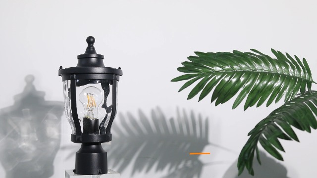 Image of Outdoor Post Lights Lamp Post Light Fixture, 14'' Pole Lantern with E26 Base 60W Max & Waterproof Aluminum Housing Plus Hammered Water Ripple Glass, Fence Post Deck Lighting for Garden, Patio, Pathway