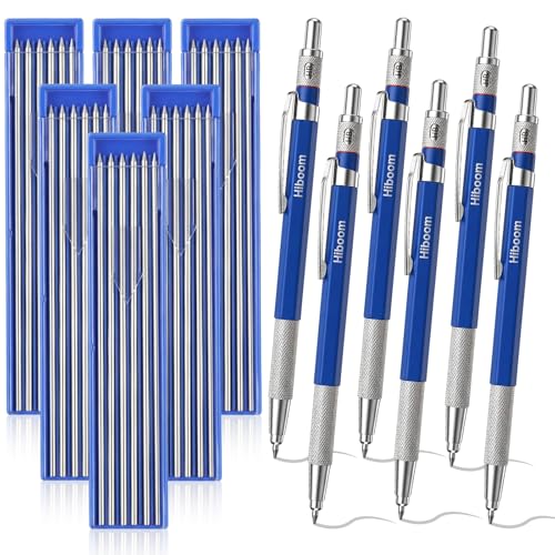 Hiboom 78 Pcs Welders Pencil with Silver Round Refills 2 mm Round Lead Mechanical Metal Marking Pencil Pocket Clip Durable Metal Holder for Welding Fabrication Pipe Fitting Design Patent