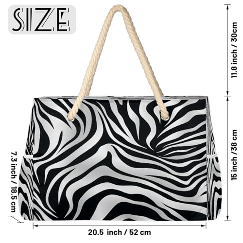 Large Beach Tote Bags for Women Zebra Animal Skin Waterproof Sandproof Shoulder Bags Swim Pool Purse with Zipper Beach Vacation Essentials for Summer Swim Pool Travel Gifts2