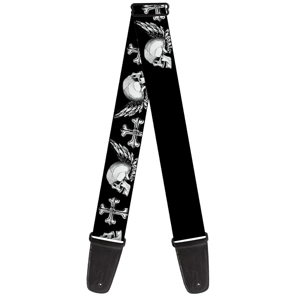 Guitar Strap Buckle Down Skulls Wings Black White 2 Inches Wide