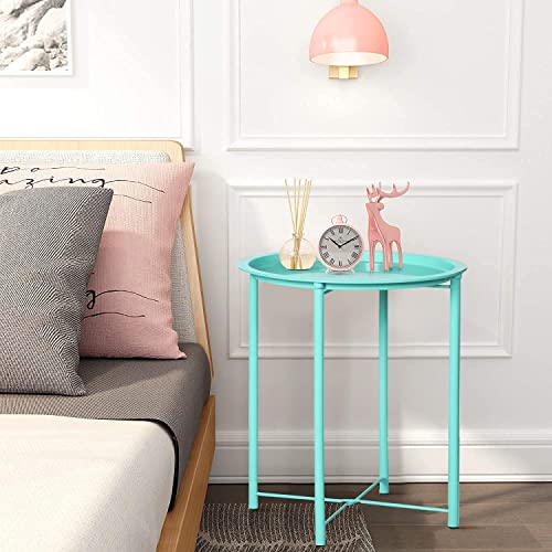 Vecelo Side/End Table, Folding Round Metal Anti-Rust And Waterproof Outdoor Or Indoor Tray For Living Room Bedroom Balcony And Office, 1 Pcs, Green #TOP1