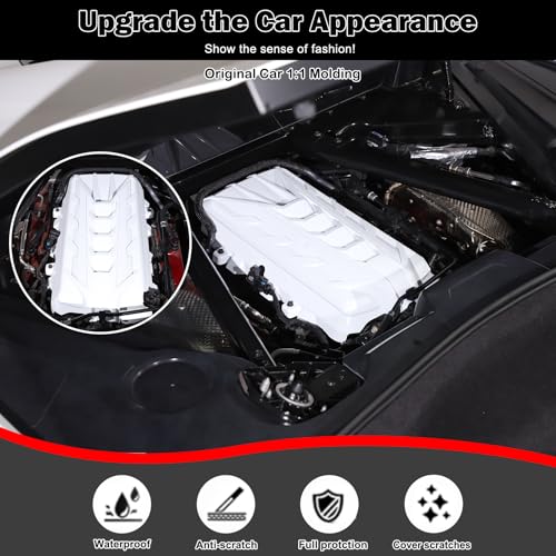 Image of for Corvette C8 Engine Cover Trim Compatible with Corvette C8 2020-2025 Stingray E-Ray Z51 Engine Bay Protection Panel Cover Trim Exterior Accessories ABS (White)