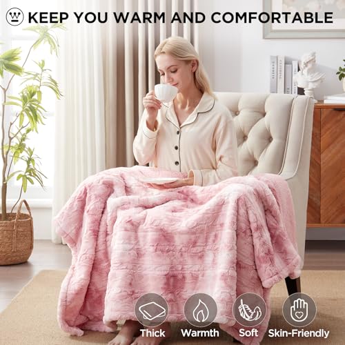 Image of Westinghouse Electric Throw Blanket, Faux Fur Heated Blanket with 6 Heating Levels & 2-10 Hours Auto Off, Soft Cozy Sherpa Heated Blanket Washable Blanket (50 inch x 60 inch Throw Size, Pink)