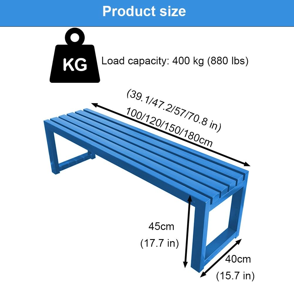 3-osobowa ławka ogrodowa na zewnątrz, metalowa, na patio, na każdą pogodę, trwała, idealna na werandę i podwórko, 100 cm (niebieska, 100 cm)
