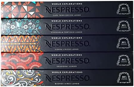 Nespresso World Explorations Pack: ENVIVO LUNGO, FORTISSIO LUNGO, LINIZIO LUNGO, SHANGHAI LUNGO, BUENOS AIRES LUNGO, 50 Capsule